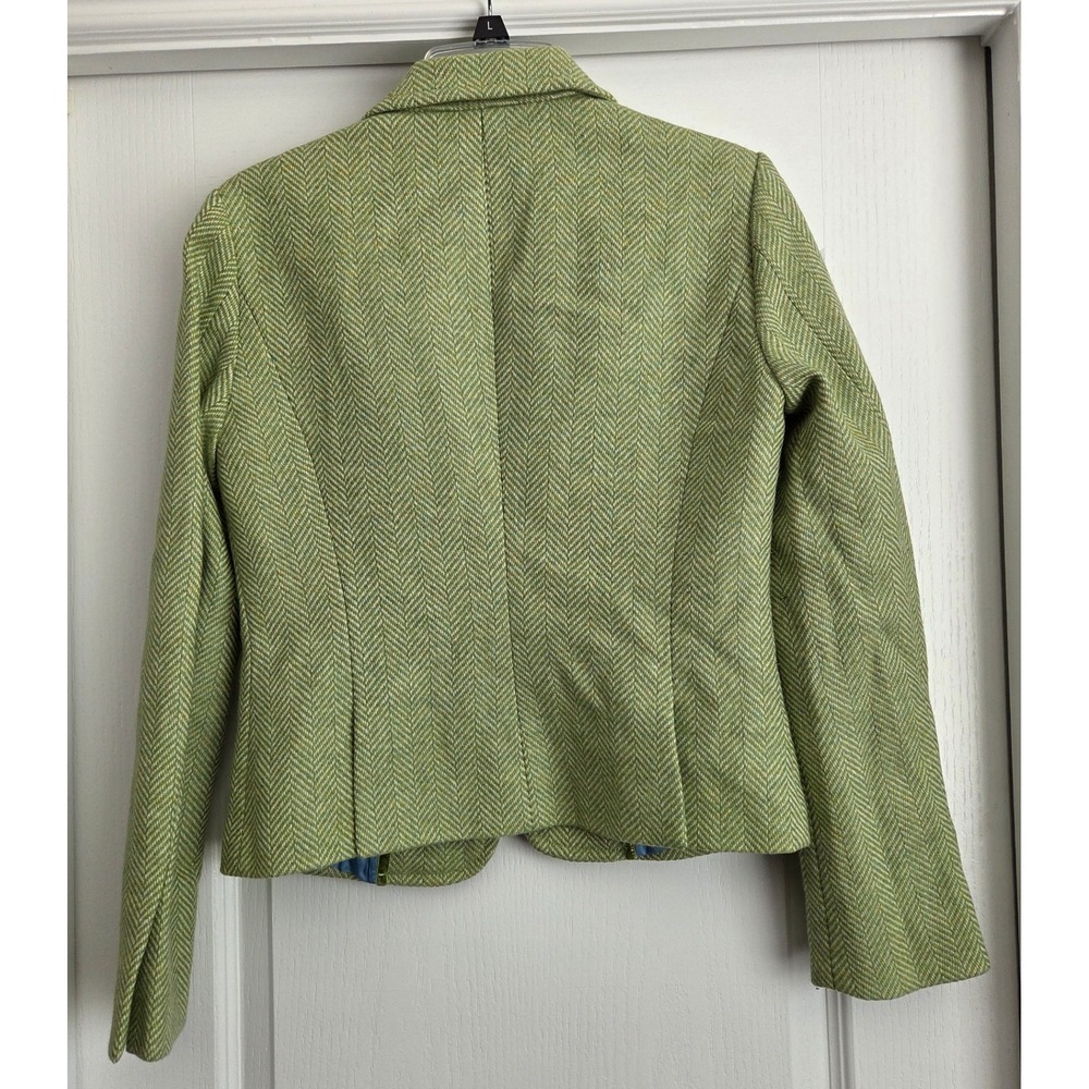 J.Crew VTG Y2K Robert Noble 100% Scottish Wool Green Herringbone Blazer Sz 6 - Picture 2 of 6